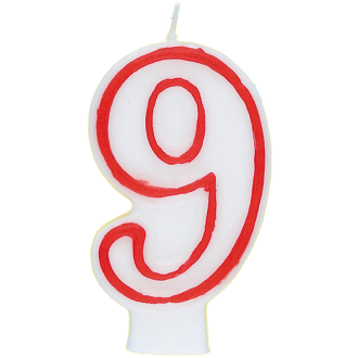 Zahlenkerze 9 - Rot / Weiß