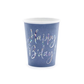 Partybecher Blau (Happy B`Day) - XL 6 Stück