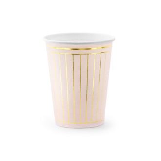 Partybecher Gestreift (Rosa & Gold) - XL 6 Stück