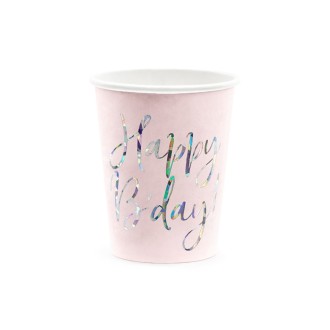 Partybecher Rosa (Happy B`Day) - XL 6 Stück