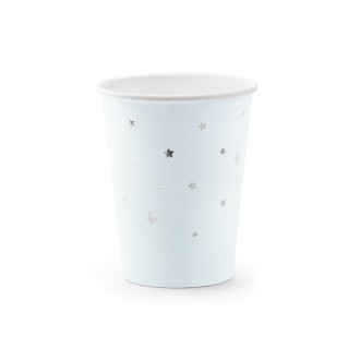 Partybecher Weiß (Silber Sterne) - XL 6 Stück