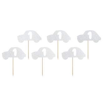 Kuchendeko - Auto 1 - Silber - 6 Stück