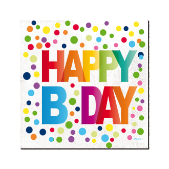 Servietten Happy Birthday (Happy B Day) - Bunt gepunktet 20 Stück