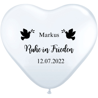 Herzluftballons "Ruhe in Frieden" - Trauerballons mit Name & Datum