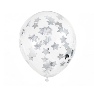 6 Konfettiballons - Ø 30cm - Stars - Silber