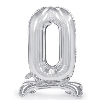 1 Ballon XXL mit Standfuß - Zahl 0 - Silber