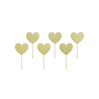 6 Cake Topper - Glitter Hearts Gold