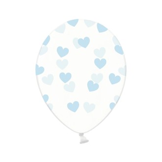 6 Motivballons Clear - Ø 30cm - Hearts - Hellblau