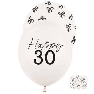 6 Motivballons - Ø 30 cm - Happy Birthday 30 - Pastell Off-White