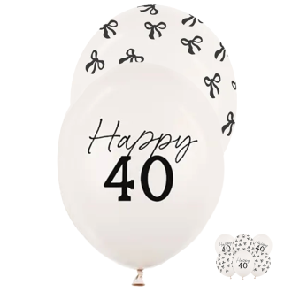 6 Motivballons - Ø 30 cm - Happy Birthday 40 - Pastell Off-White