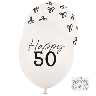 6 Motivballons - Ø 30 cm - Happy Birthday 50 - Pastell Off-White