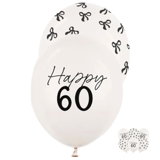 6 Motivballons - Ø 30 cm - Happy Birthday 60 - Pastell Off-White