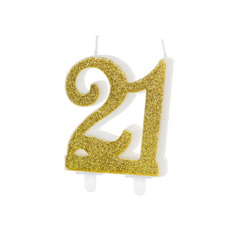 1 Kuchenkerze XL - Zahl 21 - Gold Glittery